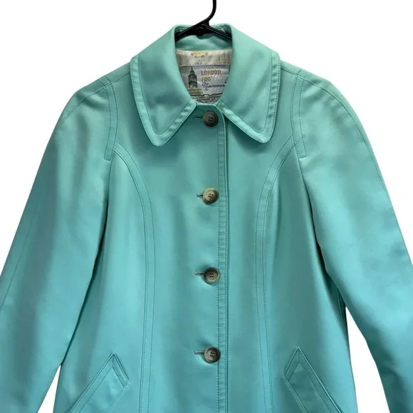 London Fog Vintage Aqua Blue/Green Trench Raincoat. Size 8R - Picture 3 of 16